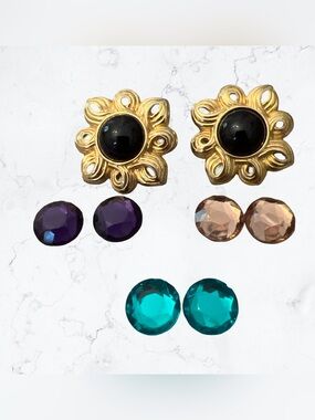 Kenneth Jay Lane KJL Interchangeable Stones Flower Shaped Pierced Earrings